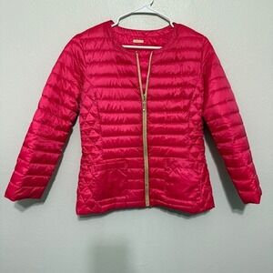 Lilly Pulitzer Reversible Down Puffer Jacket Pink Zebra Print/Solid